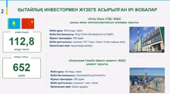 Аймақта қытайлық инвесторлардың қатысуымен 2 ірі зауыт іске қосылған